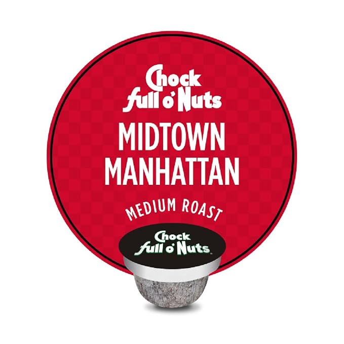 Chock Full o'Nuts Manhattan Medium Roast K-Cup Compatible Pods (12 Count) - 100% Arabica Coffee in Eco-Friendly Keurig-Compatible Single Serve Cups (Pack of 2)