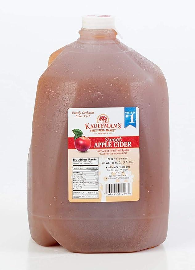 Kauffman's Fruit Farm Orchards Homemade Fresh-Pressed Apple Cider Frozen for Shipping 0.9 Gallon