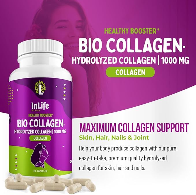 Hydrolyzed Collagen Peptides (60 Count) 1000mg Per Serving Beauty Joint and Anti Aging Support for Hair Skin Nails Bones and Joints Collagen for Women and Men (30-Day Supply) (1)