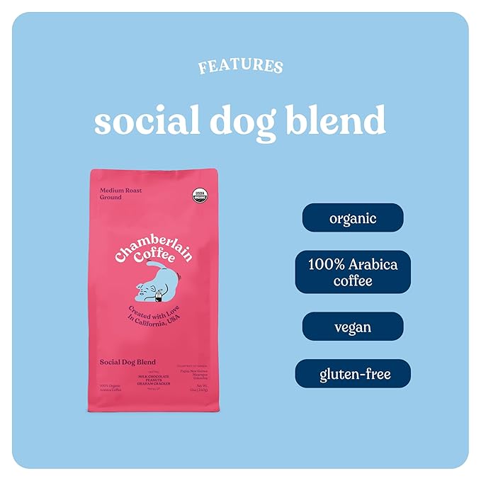 Chamberlain Coffee Social Dog Blend &amp Transparent Tumbler Bundle - Includes a 12 Oz Bag of Medium Roast Social Dog Blend Freshly Roasted In California &amp 24 Oz Transparent Double Wall Insulated