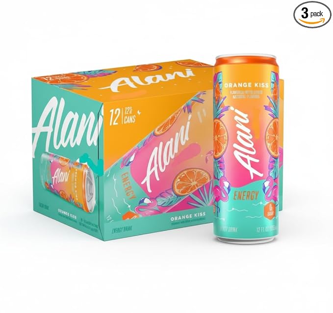Alani Cotton Candy Energy Drinks sugar free low calorie energy drinks 12 Fl Oz Cans (12 Fl Oz (Pack of 12) Orange Kiss)