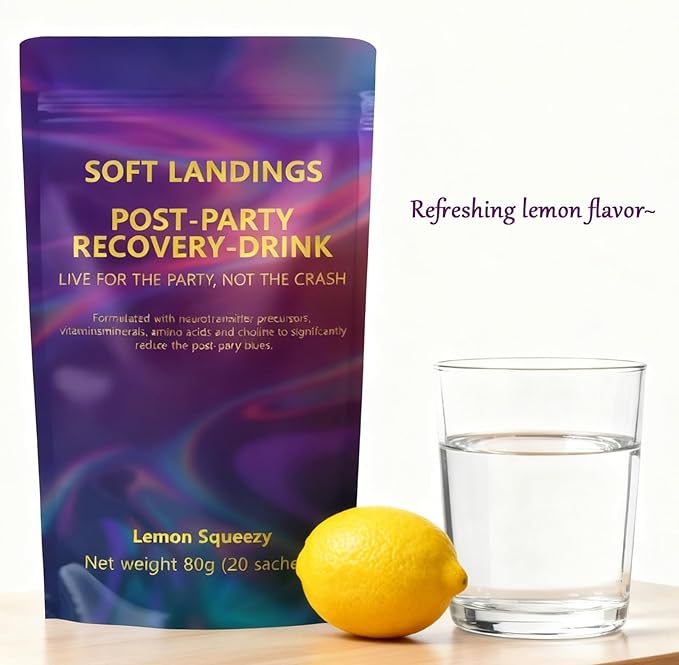 Soft Landings Post Party Recovery Drink Powder - Lemon Squeezy Flavor Vitamin &amp Mineral Supplement for Boost Energy - 80g (1pc)
