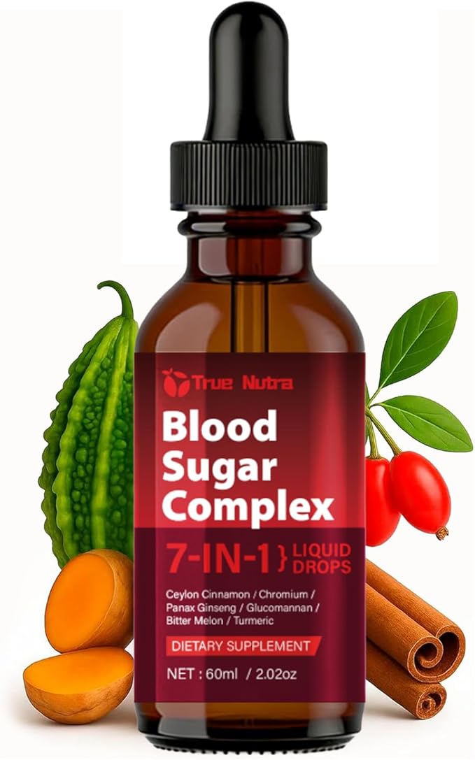 Blood Sugar Complex 7-in-1 Formula Blood Sugar Support Supplement with Berberine Ceylon Cinnamon Chromium Bitter Melon Turmeric Ginseng Glucomannan (1PCS)