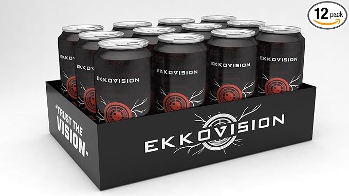 Ekkovision Energy Drink Fruit Punch 200 MG Natural Caffeine With Coconut Water L Theanine Alpha Gpc &amp L Tyrosine For Balanced Energy Electrolytes &amp Smooth Hydration 16 Fl Oz Can 12 Pack