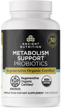 Ancient Nutrition Regenerative Organic Certified Probiotics for Metabolism Support Healthy Digestion and Immune System Function Support 50 Billion CFUs* Per Serving 60 Count