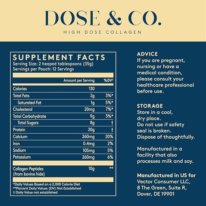 DOSE &amp CO. Collagen Protein Powder Vanilla 14.8 Oz | Hydrolyzed Type I &amp III Bovine Collagen with 20g Protein per Serving - Supports Muscle Recovery Hair Skin &amp Nails | Non-GMO &amp G