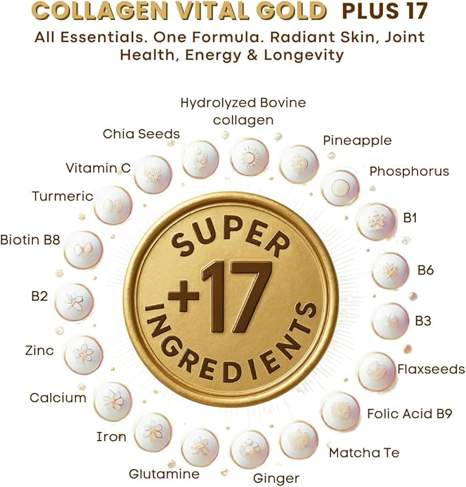 Vital Life Collagen Peptides Powder +17 Super Ingredients 1.6 lb (Pack of 6) Pineapple Flavor Supports Hair Skin Nails Bones Joints &amp Digestive Health Collagen for Women &amp Men.