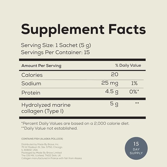 Ancient + Brave Wild Marine Collagen Powder Packets 15 x 5g Marine Collagen Peptides Highly Bioavailable Protein Powder Supplements for Women Keto Friendly Supplement for Hair Skin and Nails