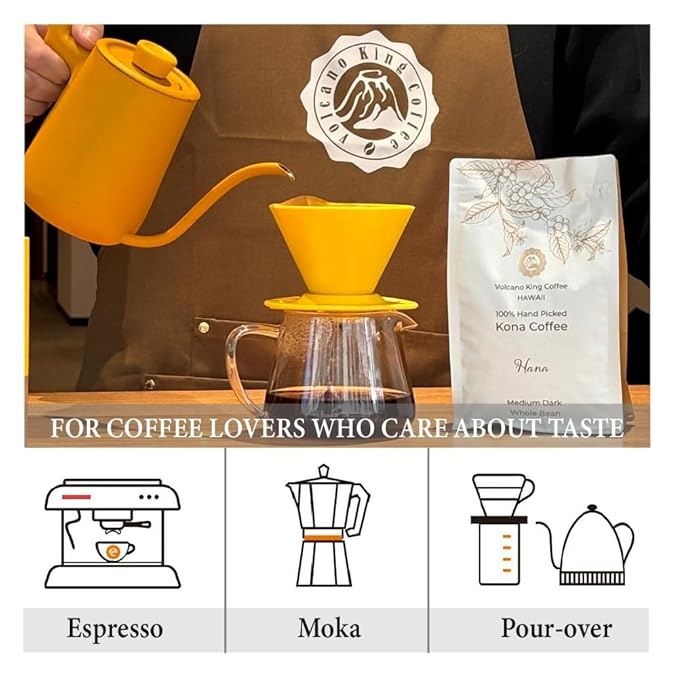 Hawaiian Kona Coffee Beans No. 1 Grade 100% Kona No Blend Medium Dark Roast Whole Bean from Our Coffee Estate in Hawaii Smooth and Low Acidity(Hana 7 oz)