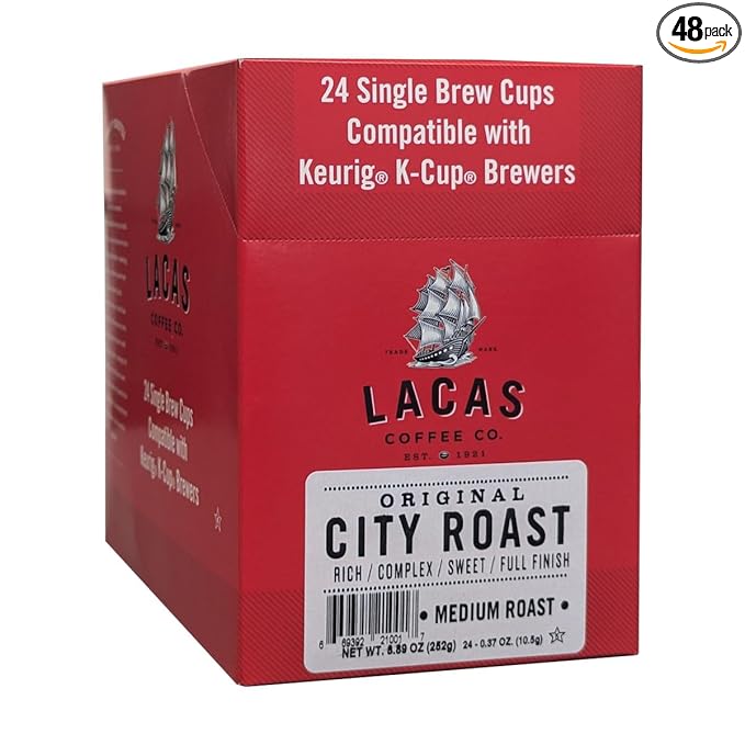 Lacas Coffee Original City Roast Single Serve Cups Compatible with K-Cup Brewers 48 Count