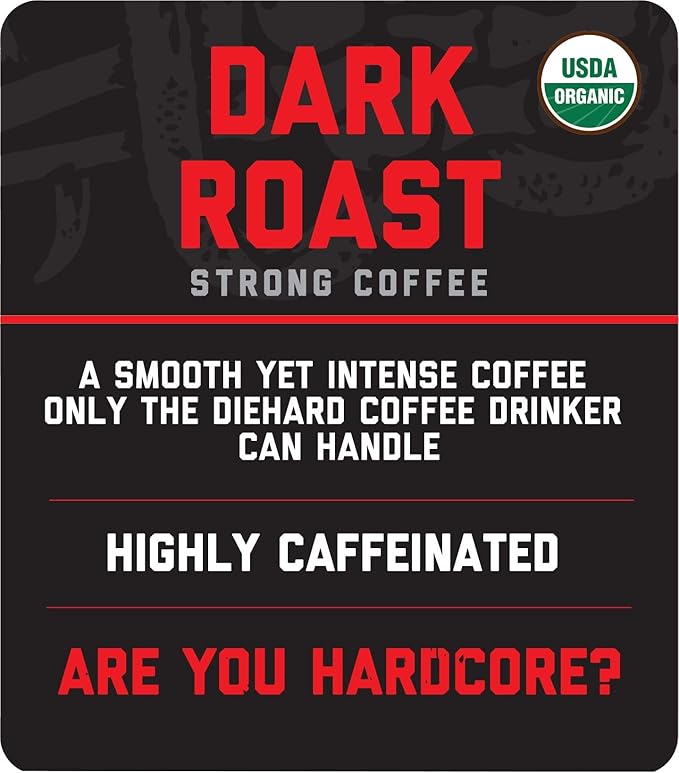 Hardcore Coffee Single Serve Coffee Pods for Keurig K Cup Brewers High Caffeine Strong Roast 60 Count