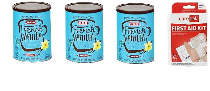 H‑E‑B Select Ingredients French Vanilla Ground Coffee 11.5 oz(pack of 3) with free first aid kit