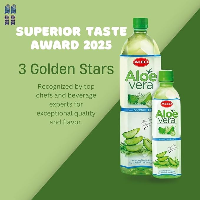 ALEO 0.5L x 24 Premium Coconut Aloe Vera Drink - Natural No Preservatives No Artificial Colors Superior Taste Award 2025