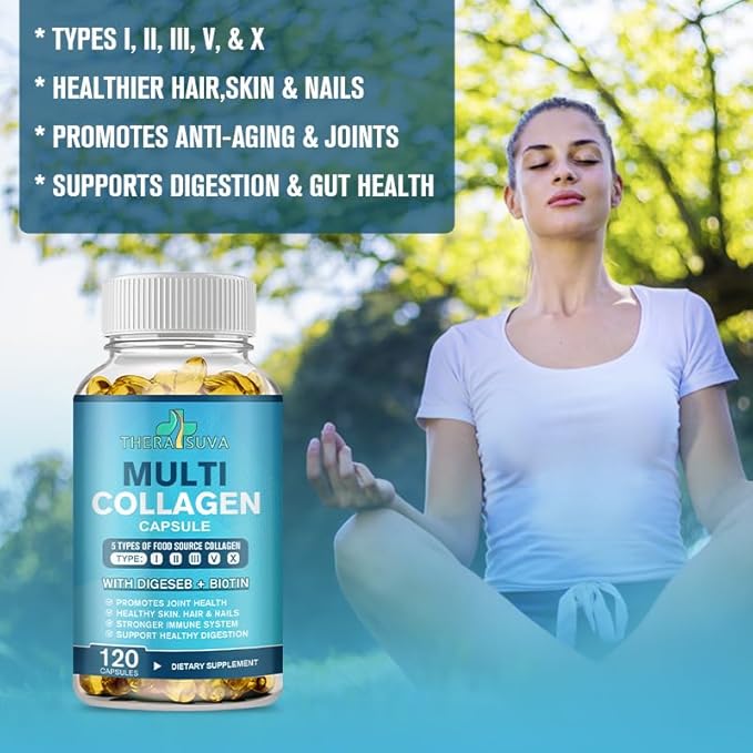 Multi-Collagen Complex + Biotin + Vitamin C – Types I II III V &amp X – Natural Supplement for Hair Skin Nails &amp Joint Support 2 Month Supply 120 Softgels