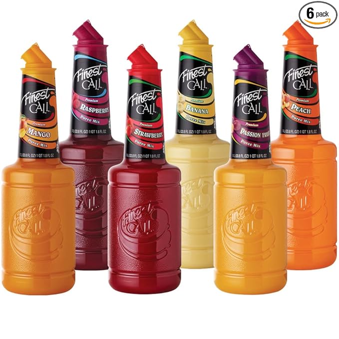 Finest Call Premium Fruit Puree Drink Mix 1 Liter Bottles (33.8 Fl Oz) Variety Pack of 6