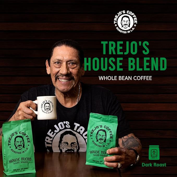 Trejo's Coffee House Blend Dark Roast Whole Bean Coffee 12 Ounce Bag 100% Arabica