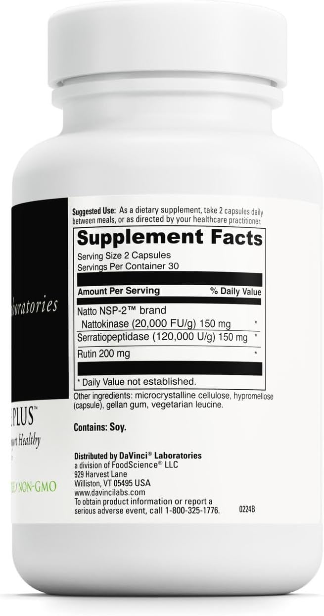 DAVINCI Labs Nattokinase Plus - High-Potency Nattokinase Supplement for Comprehensive Blood Flow Support for Men &amp Women - Formulated with Antioxidant Support - Gluten Free - 60 Vegetarian Capsule