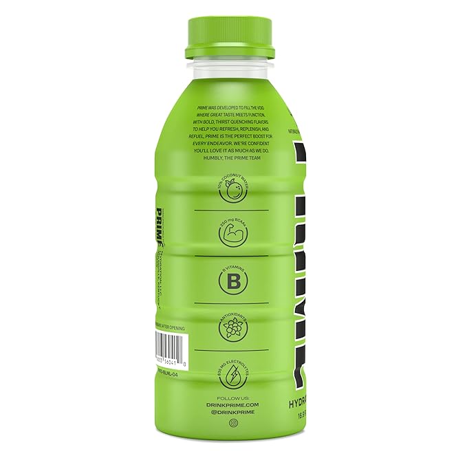 PRIME Hydration LEMON LIME Sports Drinks Electrolyte Enhanced for Replenishing Fluids 250mg BCAAs B Vitamins Antioxidants Low Sugar 16.9 Fl Oz 12 Pack