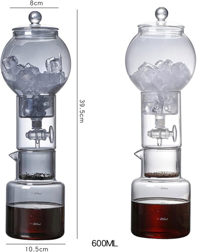 Cold Brew Drip Tower 600ml Ice Drip Glass Cold Brew Coffee Pot with Drip Speed Regulating Valve Drip Type Cold Extraction Coffee Machine for Home Office(Gray)
