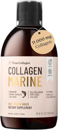 True Collagen Marine | 11000 mg Hydrolyzed Collagen Liquid Supplement - 500 ml 20 Day Supply | Hyaluronic Acid Biotin and Vitamin C for Healthy Hair Skin and Nails | Sugar-Free &amp Fat-Free