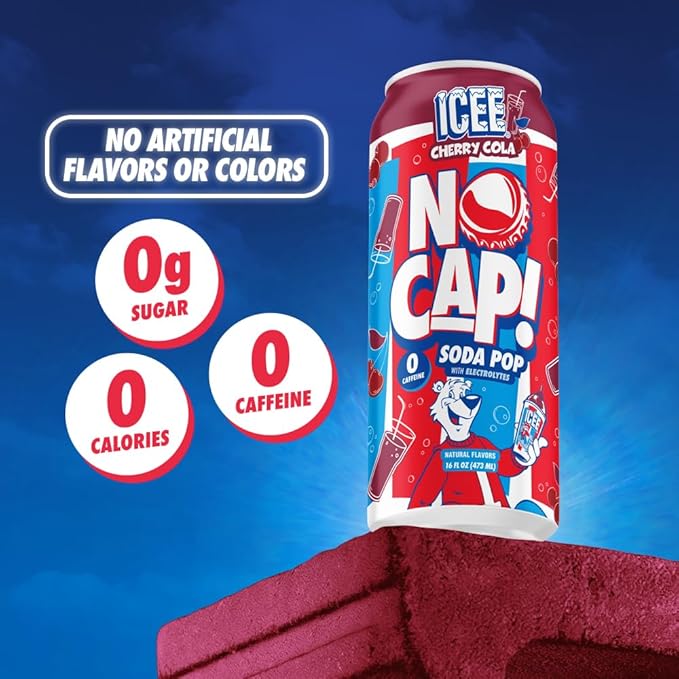 NO CAP! Next Gen Soda Pop Cherry Cola &amp Strawberry Lemonade Variety Pack Electrolytes for Hydration Zero Sugar Zero Calories Caffeine-Free Soda Vegan &amp Gluten-Free 16 oz Cans (12-Pack)