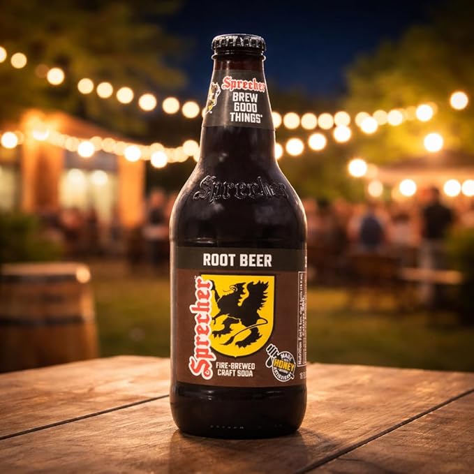 Sprecher Root Beer in 16 fl oz Glass Bottles (12 Pack) Fire-Brewed Craft Soda with Real Honey Gourmet Handcrafted Soft Drink