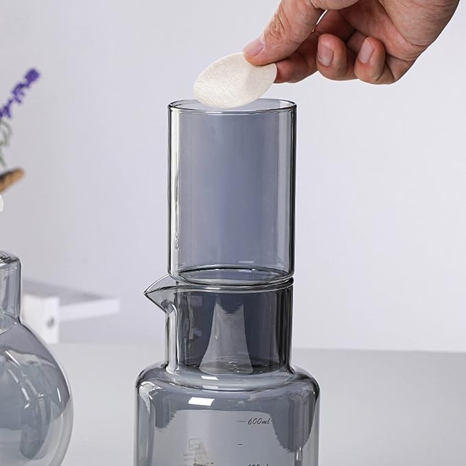 Cold Brew Drip Tower 600ml Ice Drip Glass Cold Brew Coffee Pot with Drip Speed Regulating Valve Drip Type Cold Extraction Coffee Machine for Home Office(Gray)