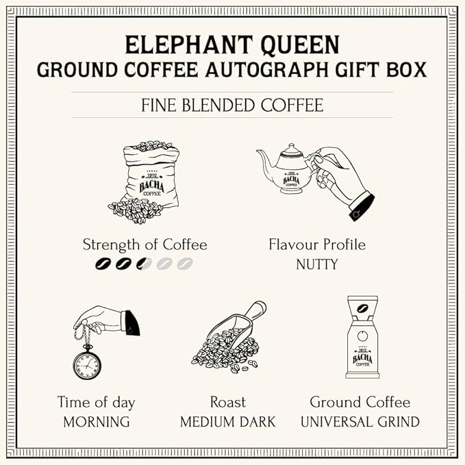 Bacha Coffee | Elephant Queen Fine Blended Ground Beans Medium Dark Roast 100% Arabica Specialty Coffee 250g Autograph Collection Gift Box