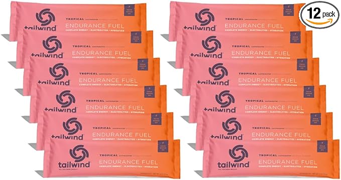 Tailwind Nutrition Endurance Fuel Caffeine Drink Powder Mix Single Serving with Electrolytes Non-GMO Free of Soy Dairy and Gluten Vegan-Friendly Tropical Buzz Pack of 12