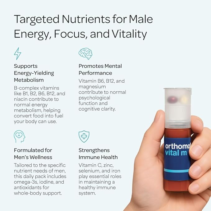 Orthomol Vital M – Daily Multivitamin for Men Vitamins A B C D3 E K Zinc Iodine &amp Omega-3 Supports Energy Vitality Immune Health &amp Metabolism 7-Day Supply Liquid+ Capsules Supplem