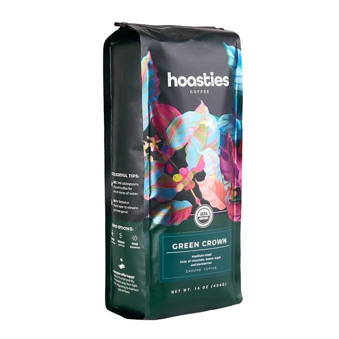 Hoasties Coffee Green Crown - USDA Organic Medium Roast Whole Bean Coffee 100% Colombian Arabica Pesticide &amp Chemical-Free 16 oz