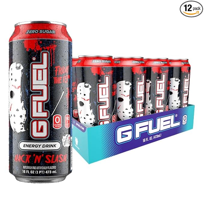 G Fuel Energy Drink Citrus Fruit Punch Sugar Free Beverage with 140mg Caffeine Daily Energy Boost with Focus Amino Vitamin + Antioxidants 16 oz Cans (Friday the 13th 12-Pack)