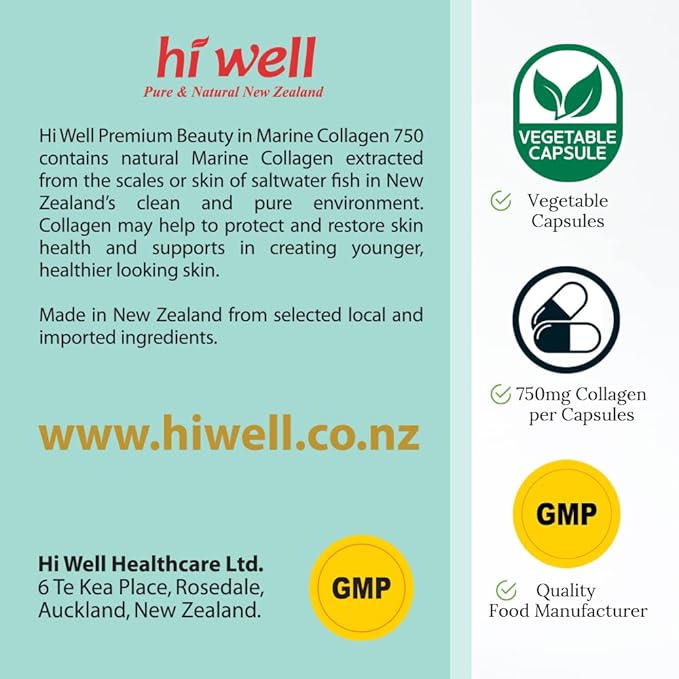 (Pack of 2) Hi Well Premium Beauty in Marine Collagen 750 60 Vege Capsules