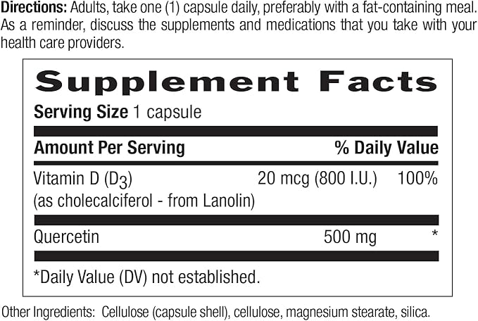 Country Life Quercetin 500mg Capsules with Vitamin D3 800 IU – Immune Support Supplement for Adults – Daily Immune Boosters – Quercetin Immune System Boost 90 Capsules