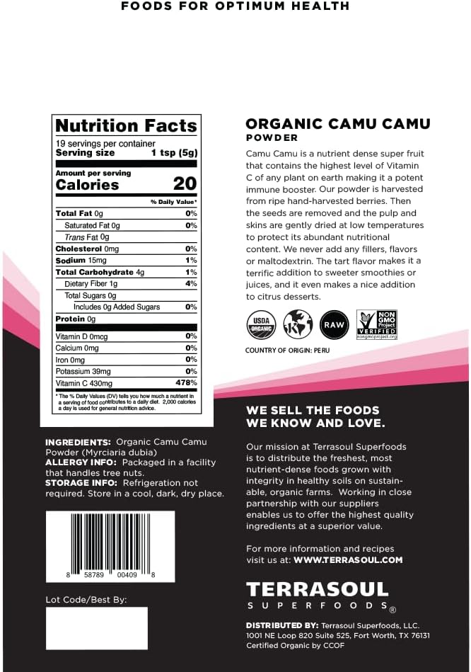 Terrasoul Superfoods Organic Camu Camu Powder 17.5 Oz (5 Pack) - Raw | Natural Vitamin C | Immune Support