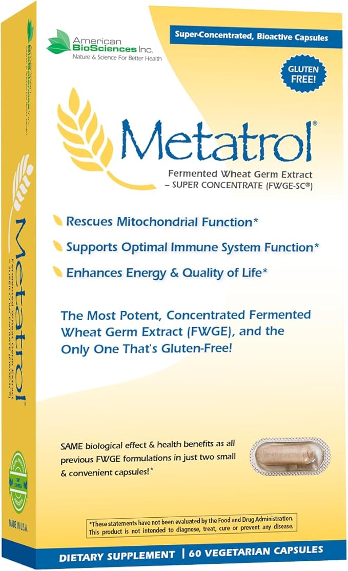 American BioSciences Metatrol Fermented Wheat Germ Extract - Immune &amp Mitochondria Support for Renewed Vitality &amp Enhanced Energy - Gluten Free - 60 Vegetarian Capsules 41mg