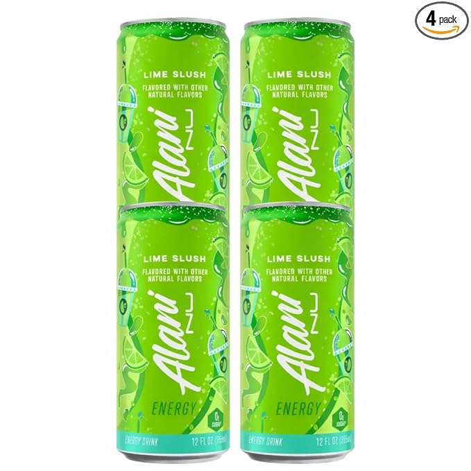Alani Lime Slush Sugar Free Low Calorie Energy Drinks 12 Fl Oz Cans 4 Cans!