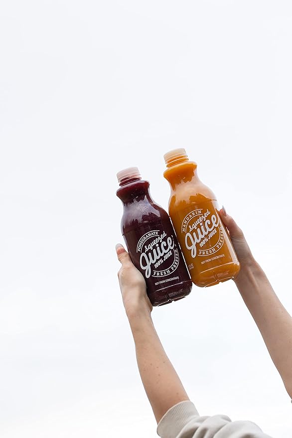 Squeezed Juice Mixed Case 3 Bottles of 100% Mandarin Juice 32 fl oz 3 Bottles of 100% Pomegranate Juice 6 Bottles Total | HPP Pasteurized | Not from Concentrate | Fresh Pressed | California Fruit