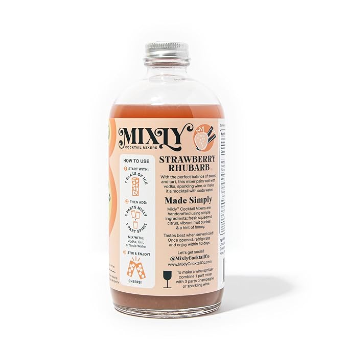 Mixly Strawberry Rhubarb Mixer Made with Fresh Squeezed Juice Ready to Drink Use with Vodka Gin Soda Water 16 oz.