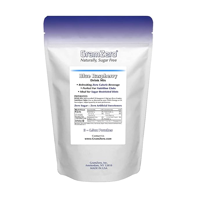 GramZero Blue Raspberry Zero Calorie Sugar Free Drink Mix Great For Nutrition Club Loaded Teas Stevia Sweetened