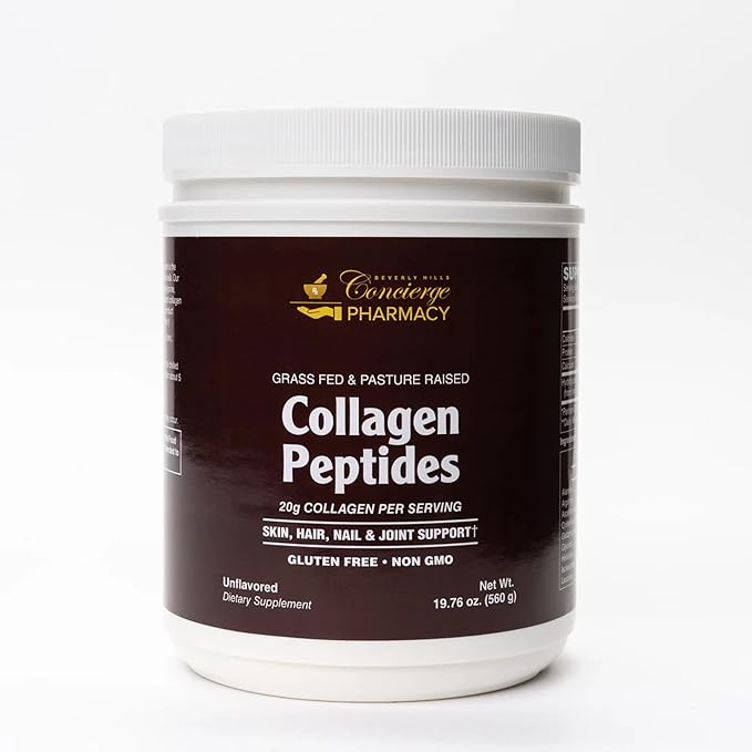 Beverly Hills Concierge Pharmacy Collagen Peptides Powder | Grass Fed &amp Pasture Raised Hydrolyzed Protein | Skin Hair Nail &amp Joint Support | Unflavored | 19.76oz