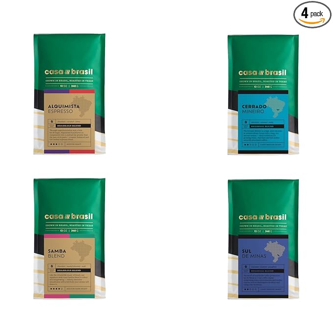 Bean Box Coffee Sampler - Roasted by Casa Brasil 4-Pack Whole Bean Coffee Gourmet Coffee