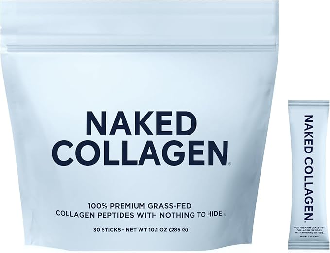 NAKED Collagen Stick Packs - Pasture-Raised Unflavored Grass-Fed Hydrolyzed Collagen Travel Pack Paleo Friendly Non-GMO Keto Gluten Free 30 Sachets