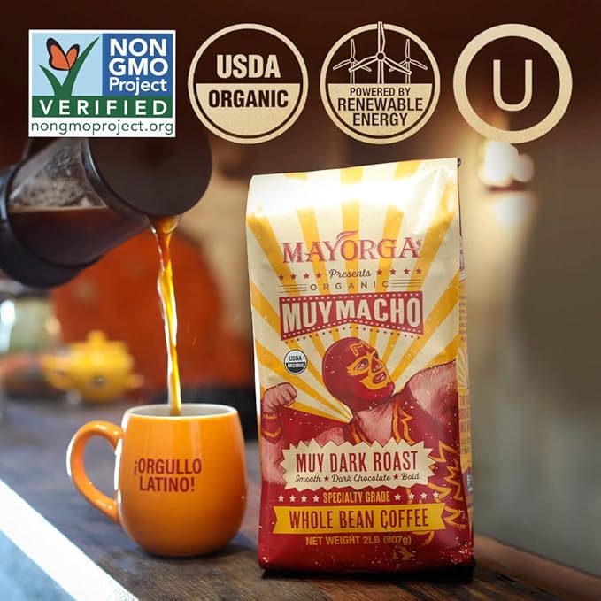 Mayorga Intense Dark Roast Coffee 2 lb bag - Muy Macho Blend the World's Strongest Organic Coffee - 100% Arabica Whole Coffee Beans - Bold Flavor - Specialty Grade Non-GMO Direct Trade