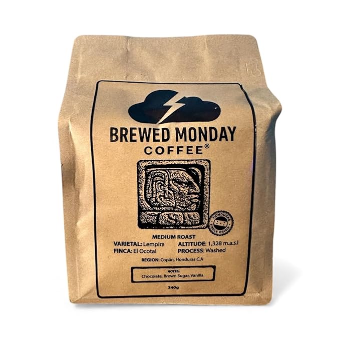 Brewed Monday Coffee Medium Roast Honduran Coffee Single Origin from El Ocotal Washed Process Chocolate Brown Sugar Vanilla Notes 340g