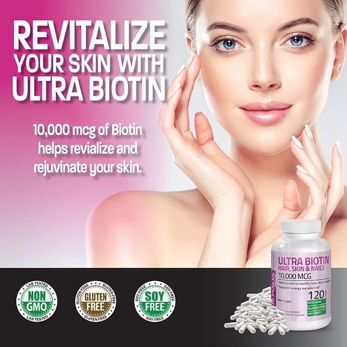 Bronson Marine Collagen Peptides Hydrolyzed Protein Powder + Ultra Biotin 10000 Mcg Hair Skin and Nails Supplement