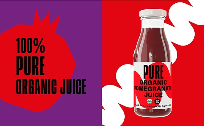 Pure Pomegranate Juice 8.4 Ounce Bottle (Pack of 12) Cold Pressed Organic Juice Non-GMO No Sugar Added Not from Concentrate Gluten Free Kosher Certified Preservative Free