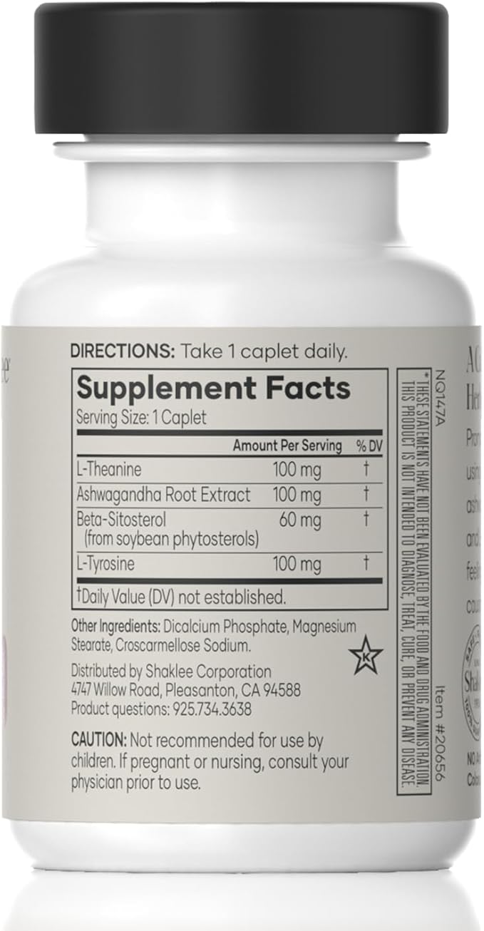 Shaklee - Stress Relief Complex - Calming Blend of L-theanine Ashwagandha Beta-sitosterol and L-tyrosine - Promotes Relaxation without Drowsiness - 1 Caplet Daily - Adults Supplement - 30 Caplets