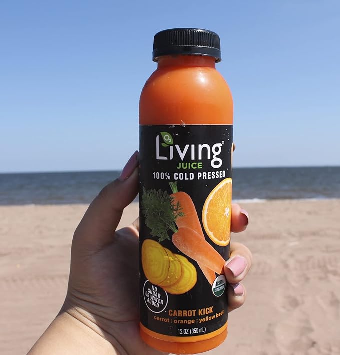 O2 Living Juice Cold Pressed Drink - Carrot Kick Organic Juice Pack - No Added Sugars or Water Naturally Sweetened from Fruits Rich in Nutrients &amp Vitamins - Refreshing &amp Non-GMO - 12 fl oz
