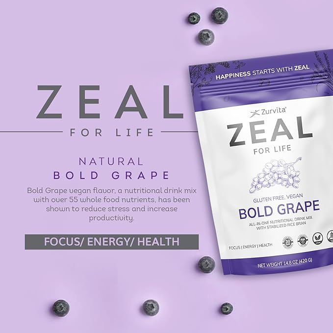 Zurvita - Zeal for Life - Bold Grape Flavor - Daily Nutritional Supplement for Vitality Immunity &amp Overall Wellness - 30-Day Wellness Bag 420 Grams